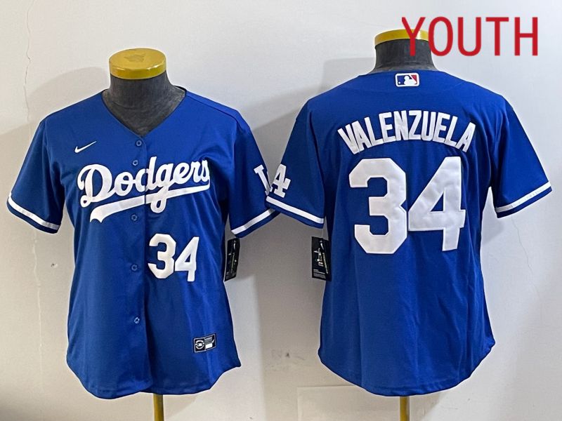 Youth  Los Angeles Dodgers #34 Valenzuela 2024 blue jersey 202411205